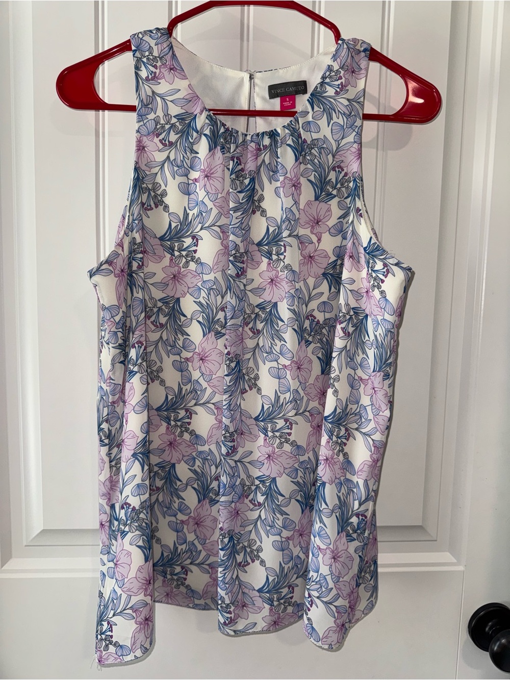 Vince Camuto Sleeveless Floral Blouse - White, Blue & lilac
